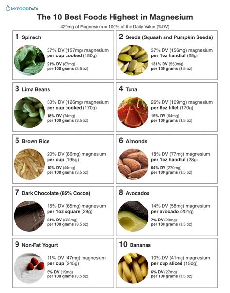 magnesium rich foods chart printable
