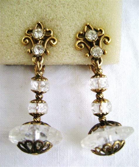 Vintage Crystal Rhinestone Dangle Clip Earrings Crystal Rhinestone