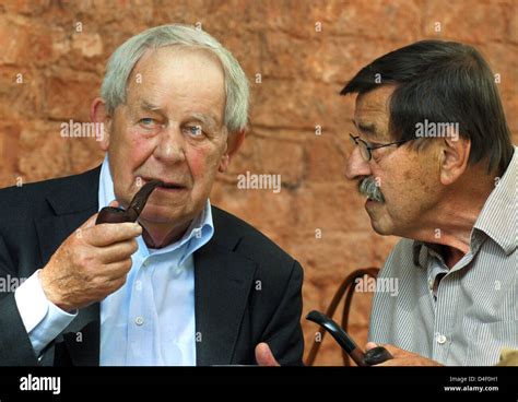 Authors Guenter Grass R And Siegfried Lenz Smoke Pipes In The Garden