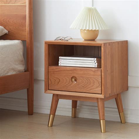 Modern Collective Clayton Cherry Wood Bedside Table Temple And Webster