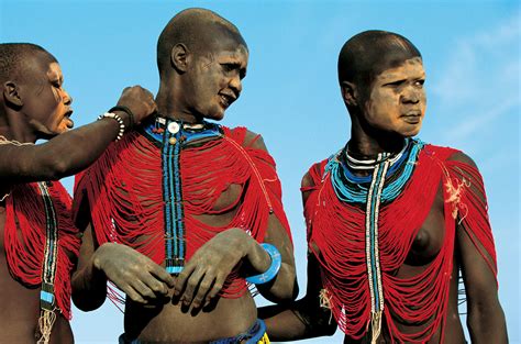 Dinka Girls In Beaded Bodices Before A Courtship Dance South Sudan