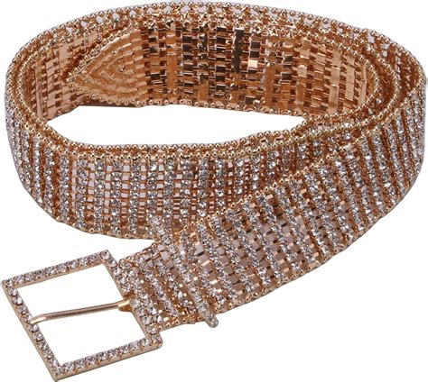 Aecibzo Women Diamante Crystal Chain Belt Full Rhinestone Wide Bling