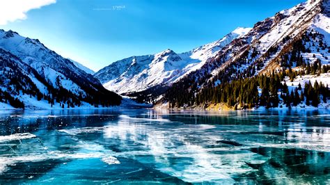 Lake Trees Valley Mountain Snow Ice Wallpapers Hd