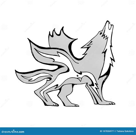 Fire Wolf Head Isolated On Black Background Cartoon Vector