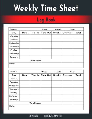 Weekly Time Sheet Log Book Employee Time Sheet Log Book Work Hours