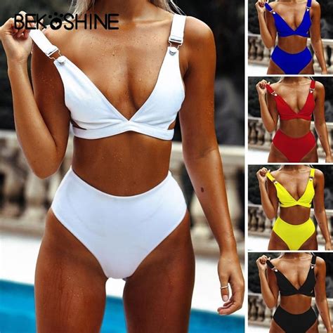 Swimwear 5 Colors Solid Swimsuit High Waist Biquini Beachwear Pushup