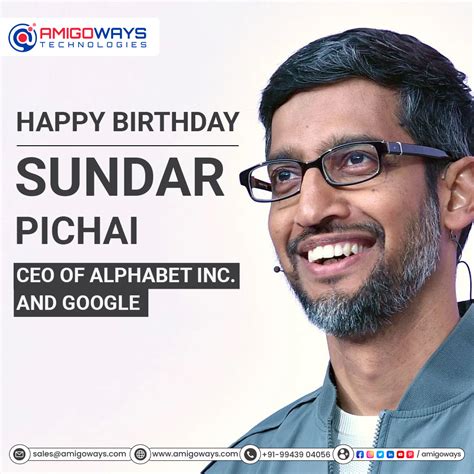 🎉🎂 Happy Birthday Sundar Pichai 🥳 By Amigoways Technologies Pvt Ltd