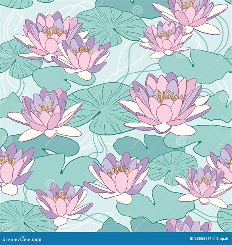 Lotus Flowers In Seamless Pattern Stock Vector Illustration Of Fabric