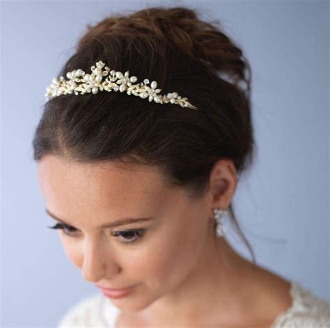 Etsy Gold Pearl Wedding Tiara Bridal Hair Accessory Gold Bridal Tiara Gold Wedding Headpiece