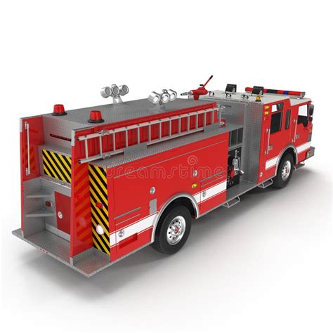 Rear View Fire Engine Isolated On White 3d Illustration Stock