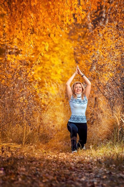 Beautiful Woman Doing Yoga Outdoors In Autumn Stock Image Image Of