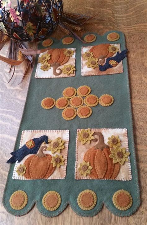 Wool Applique And Embroidery Penny Rug For Fall Pumpkin Harvest Table