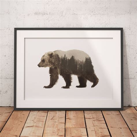 Bear Print Double Exposure Art Woodland Animal Art Bear Etsy