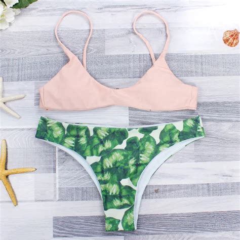Brazilian Bikini 2017 Leaf Swimwear Female Padded Beach Wear New