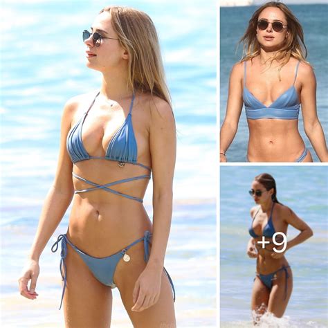 Kimberley Garner Flaunts Her Sizzling Physique In A Skimpy Blue Thong Style Bikini