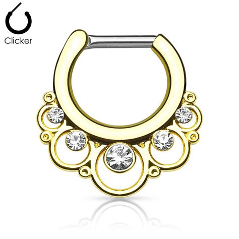 316l Surgical Steel Brass Hinged Septum Clicker Nose Ring Hoop Floral