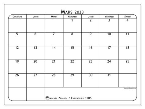 Calendrier Mars 2023 à Imprimer “442ds” Michel Zbinden Ca