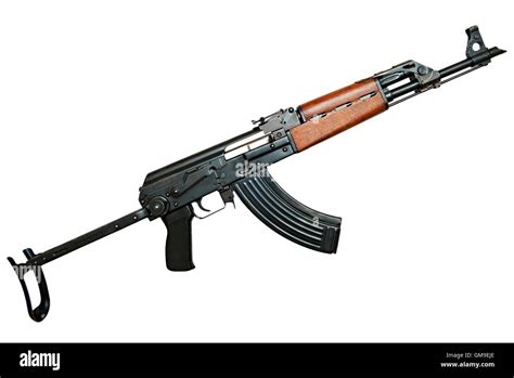 Ak47 Akms Kalashnikov Assault Rifle Against A White Background Stock