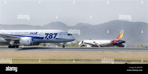 An All Nippon Airways Aircraft L Is About To Take Off From Hiroshima Airport Western Japan