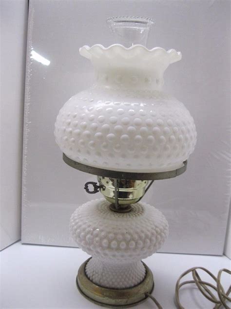 Vintage White Milk Glass Hobnail Hurricane Electric Table Lamp