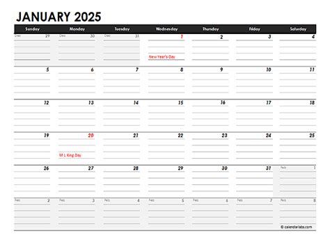 Printable excel monthly calendar 2025