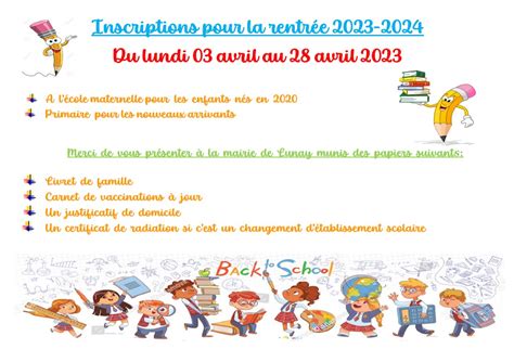 Inscriptions Rentrée Scolaire 2023 2024 Lunay