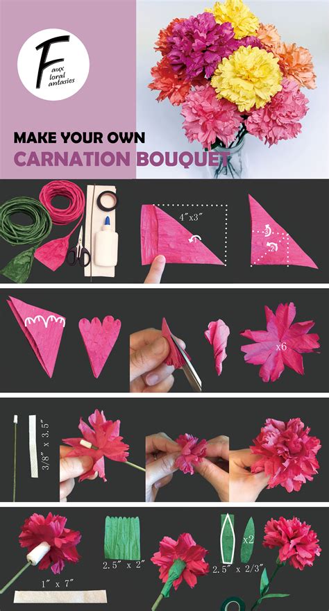 Diy Paper Flower Kit Carnation Bouquet5 Colors Set Of 10 Flowers T