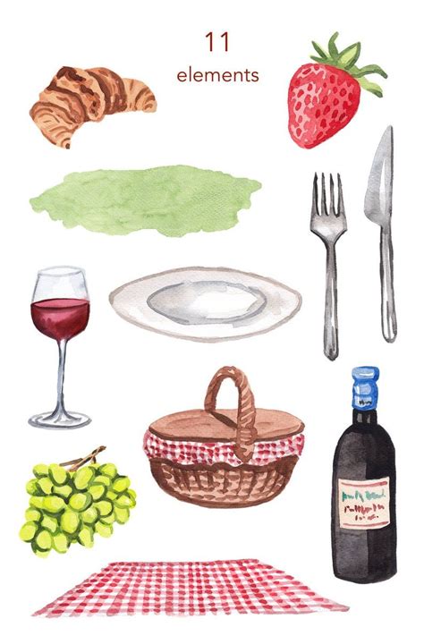 Watercolor Clipart Picnic Clipart Food Kitchen Camping Watercolour