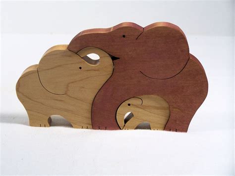 Animal Puzzle Maple Wood Scroll Saw Cut 3 Elephants Etsy