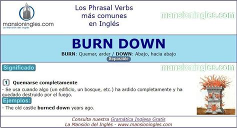 Del longman dictionary of contemporary english burn out phrasal verb 1 if a fire burns out or burns itself out, it stops burning because there is no coal, wood etc left he left the fire to burn itself out. Phrasal Verbs significado de Burn Down
