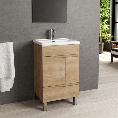 Eviva Charm 20 Natural Oak Bathroom Vanity With White Integrated