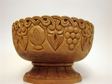 Large Hand Carved Natural Wooden Bowl Fruit Or Candy Vase Etsy