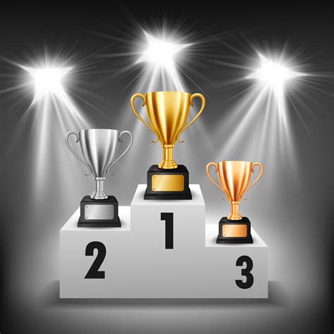 Winners Podium Winner Podium With 3 Trophies With Illuminated