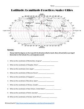 Latitude and longitude other contents. Latitude and Longitude Practice- Major Cities by ...