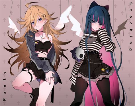 Blonde Black Stockings Arutera Panty And Stocking With Garterbelt Wings Simple Background