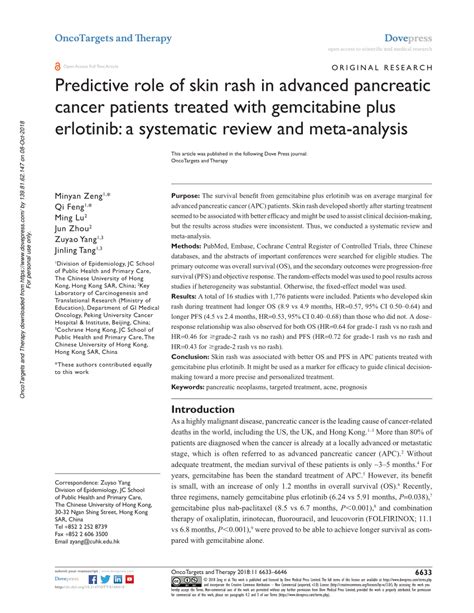 Pdf Predictive Role Of Skin Rash In Advanced Pancreatic Cancer