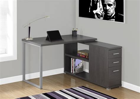 Dark Gray L Shaped Corner Computer Desk With Storage