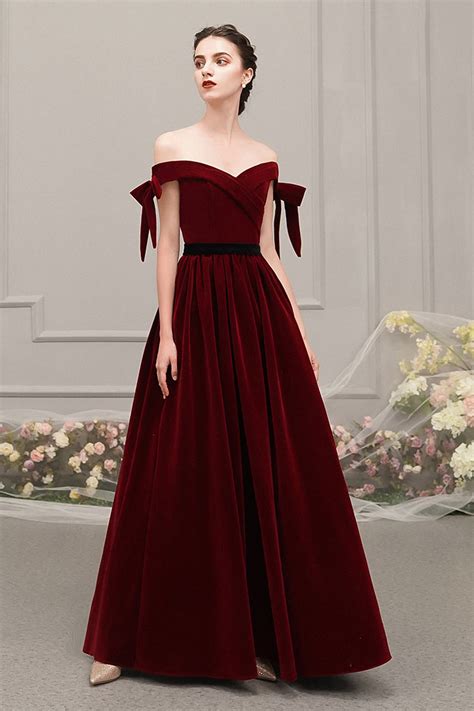 Robe de soirée longue rétro velours rouge bordeaux ...