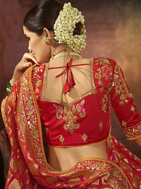 Silk Red Heavy Embroidered Lace Border Saree With Embroidered Blouse Brithika Luxury Fashion