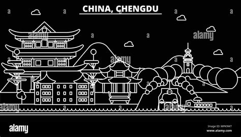 Chengdu Silhouette Skyline China Chengdu Vector City Chinese Linear