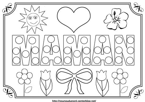 Enfin, quand on n'arrive pas à exprimer tous les sentiments que l'on a pour sa maman grâce aux dessins, on peut également lui écrire un joli poème sur un beau papier ou bien sur. Coloriage à gommettes maman
