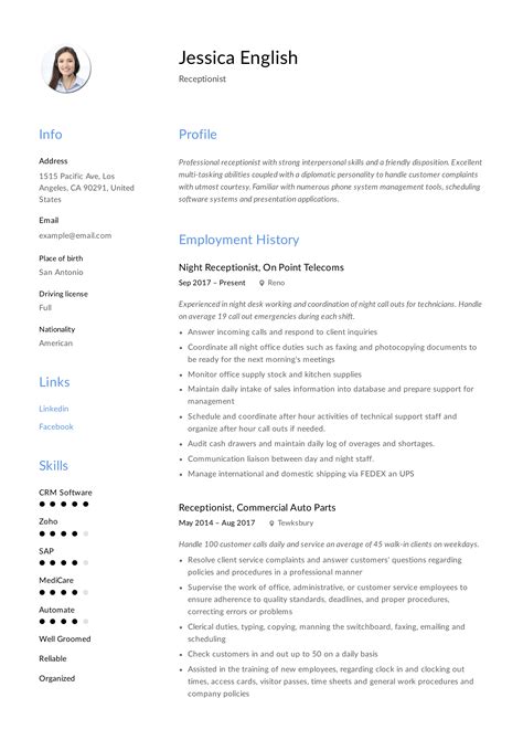 Receptionist Resume Example And Writing Guide 12 Samples Pdf 2019