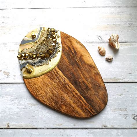 Geode Art Crystals Gold Wood Serving Board Chopping Board Etsy