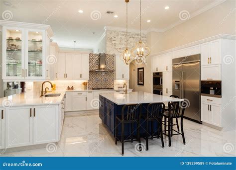 Luxury White Kitchen Home Design Stock Image Image Of Home Real