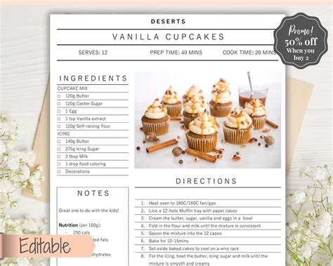 Editable Recipe Book Template Recipe Page Template Bundle Minimal Recipe Binder Food Planner