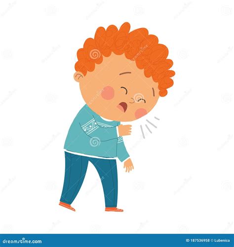 Cute Boy Coughing Cartoon Hand Drawn10 Illustration Isolated On White