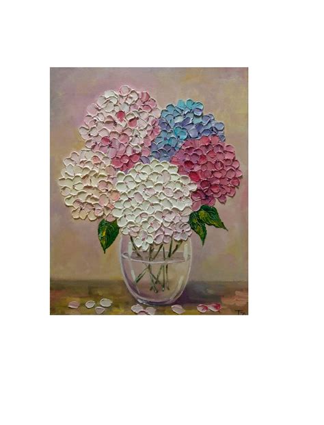 Colorful Hydrangeas In A Vase Original Oil Impasto Painting