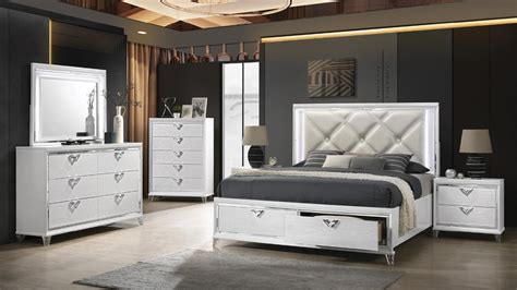 Crown Mark B4285 Emily Modern Black Finish Storage Queen Size Bedroom Set 5 Pcs Buy Online On
