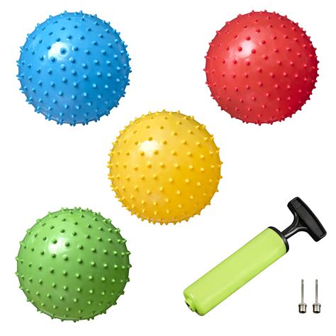 New Bounce Knobby Balls For Kids Set Of 4 Spiky Balls Plus Pump And 2