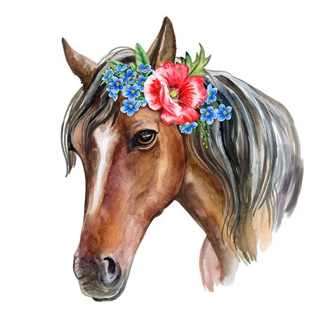 Brown Horse Flower Wreath Watercolor Canvas Print Girls Etsy